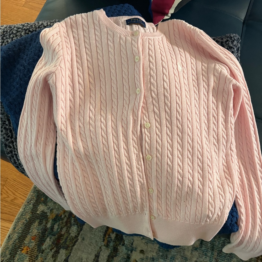 Ralph Lauren Light Pink Cable Knit Button Cardigan